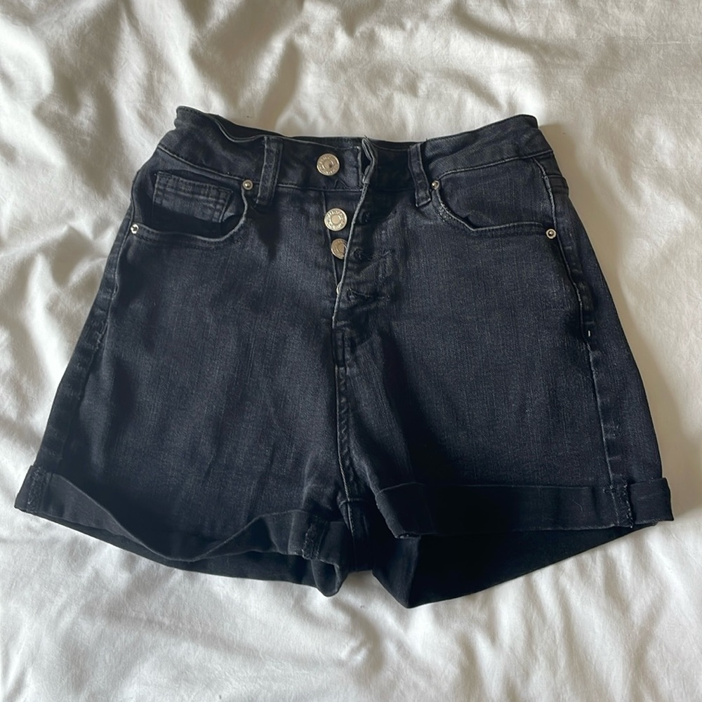XS black denim shorts